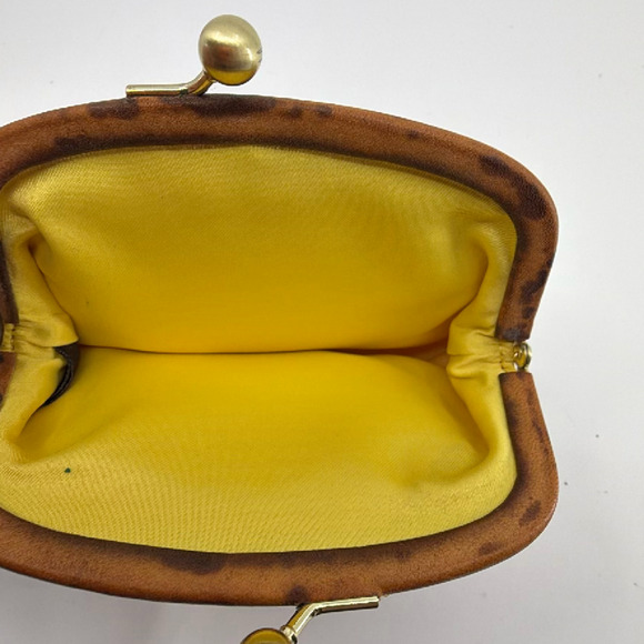 Coach Legacy Stripe Kisslock Cream Yellow Canvas Leather Coi - Picture 5 of 8